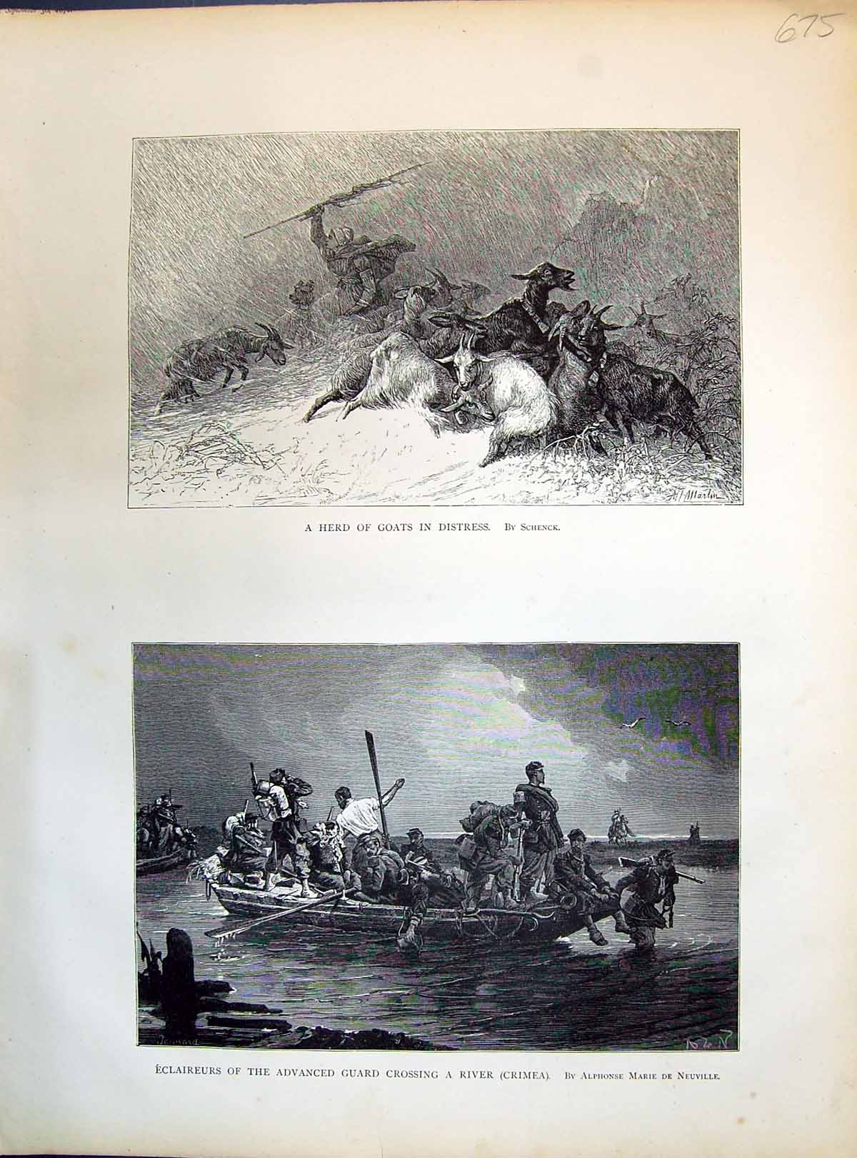 Old 1871 Heard Goats Distress Stormy Weather Advanced Guard Crimea Ri Victorian
