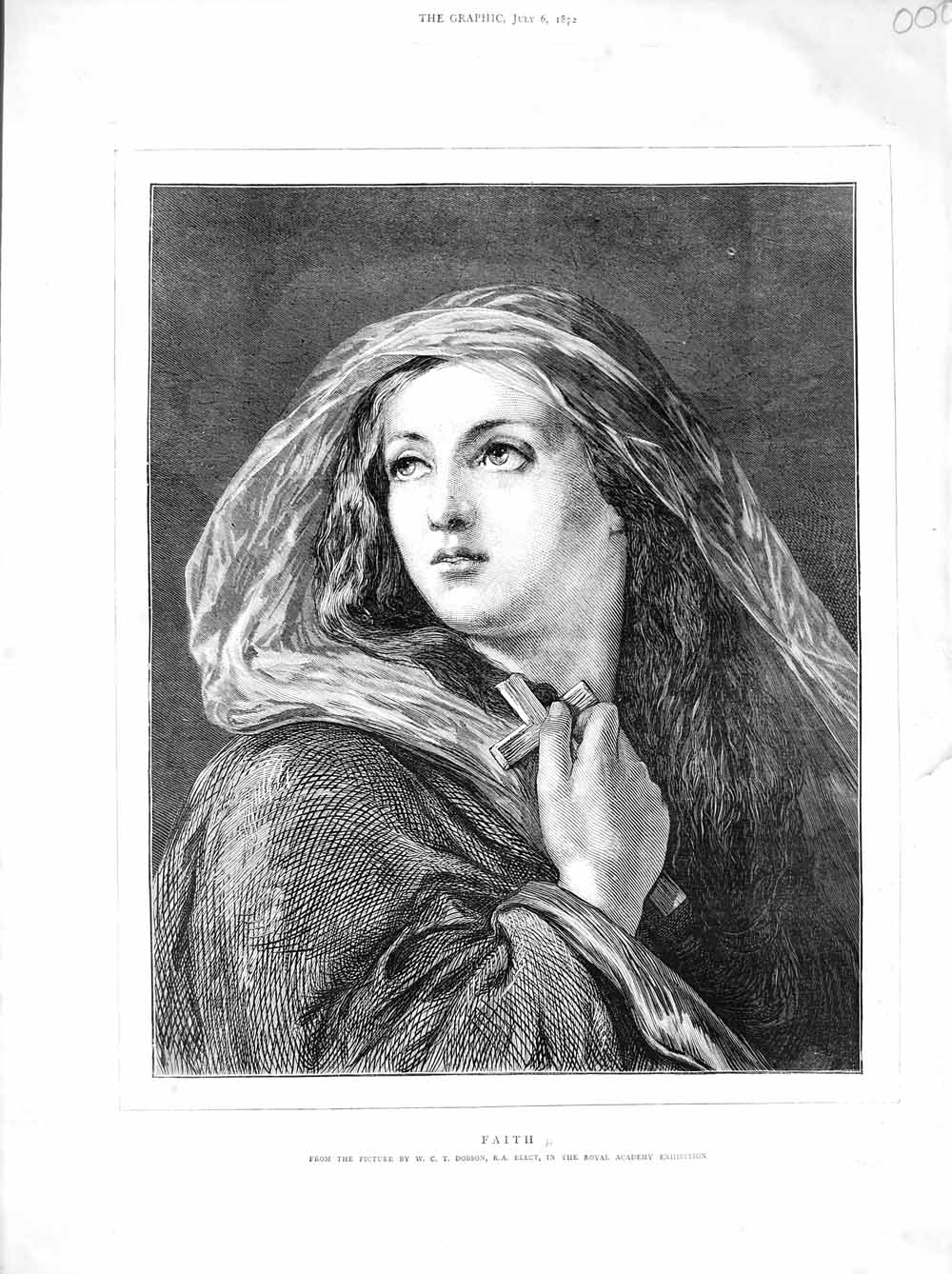 Original Old Antique Print 1872 Portrait Beautiful Girl Faith Dobson Art 19th