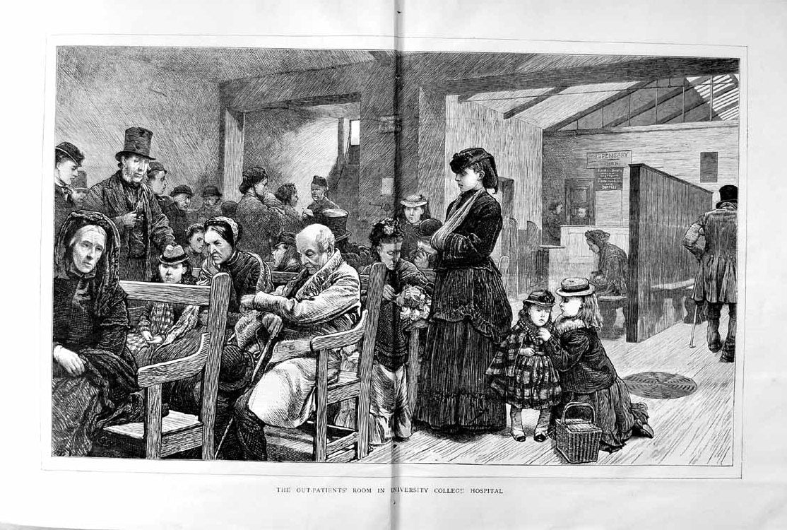 Original Old Antique Print 1872 Out-Patients Room University College Hospital 0