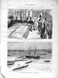 Original Old Antique Print 1872 Native Chiefs Ship H.M.S Dido African Canoes