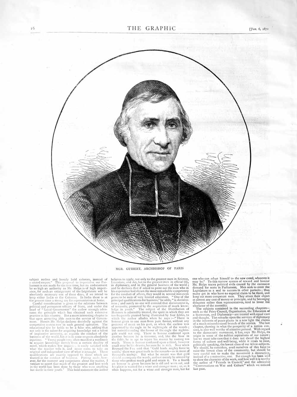 Original Old Antique Print 1872 Portrait Mgr. Guibert Archbishop Paris 19th