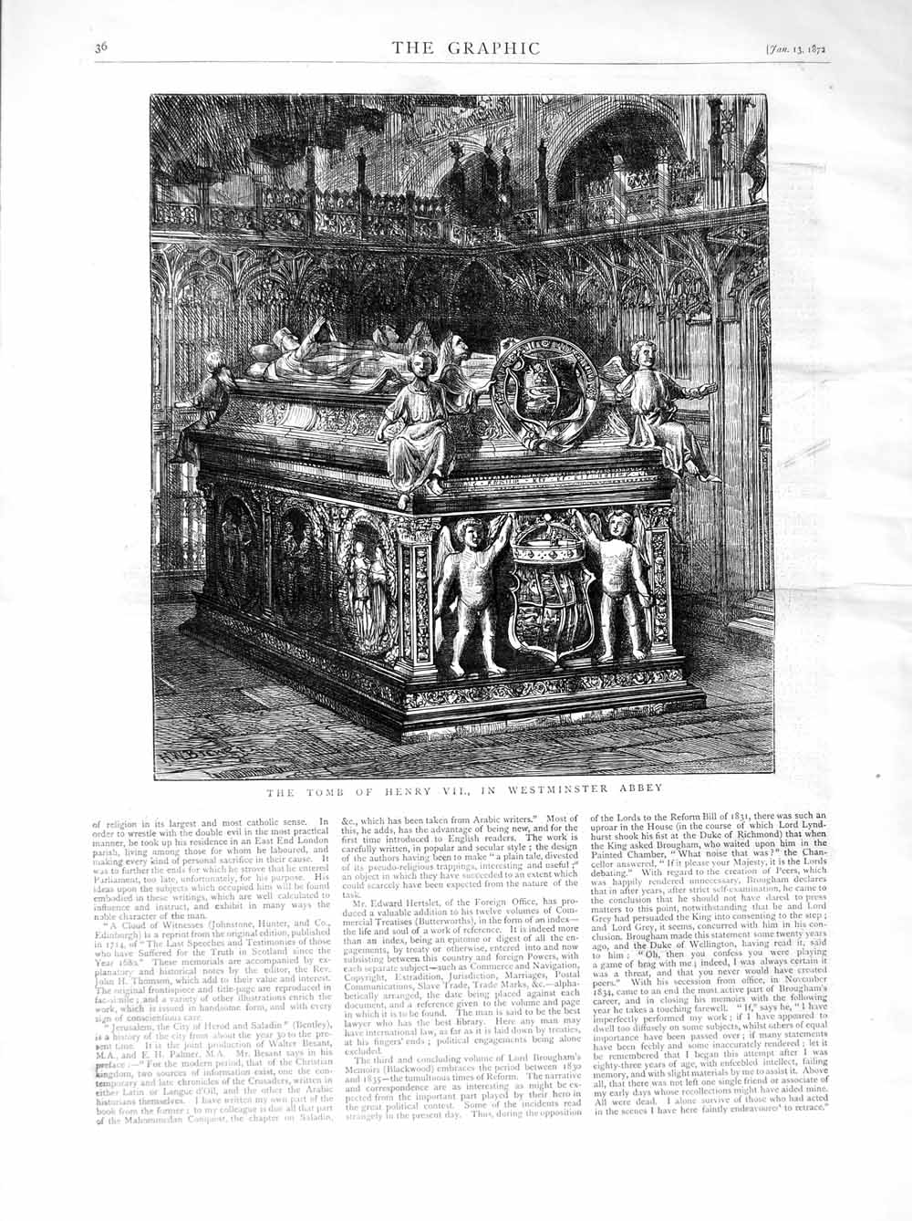 Original Old Antique Print 1872 View Tomb Henry Vii Westminster Abbey London