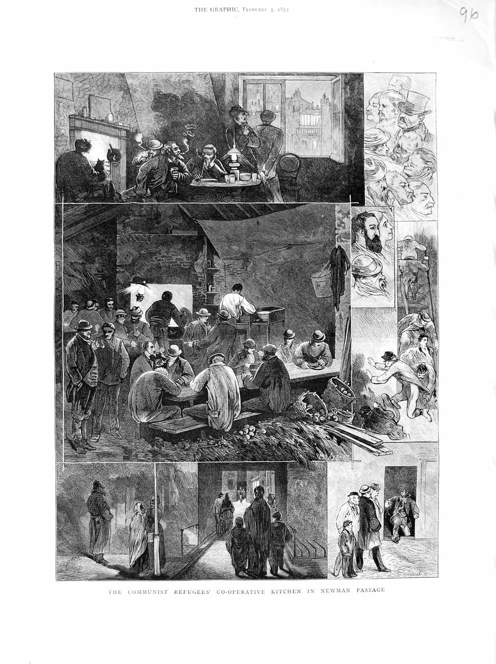 Original Old Antique Print 1872 Communist Refugees Co-Operative Kitchen Newman