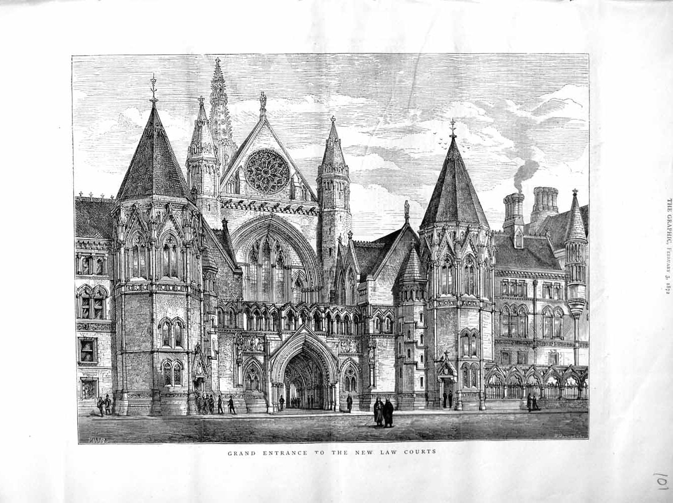 Original Old Antique Print 1872 Architecture Entrance Ne Law Courts Building