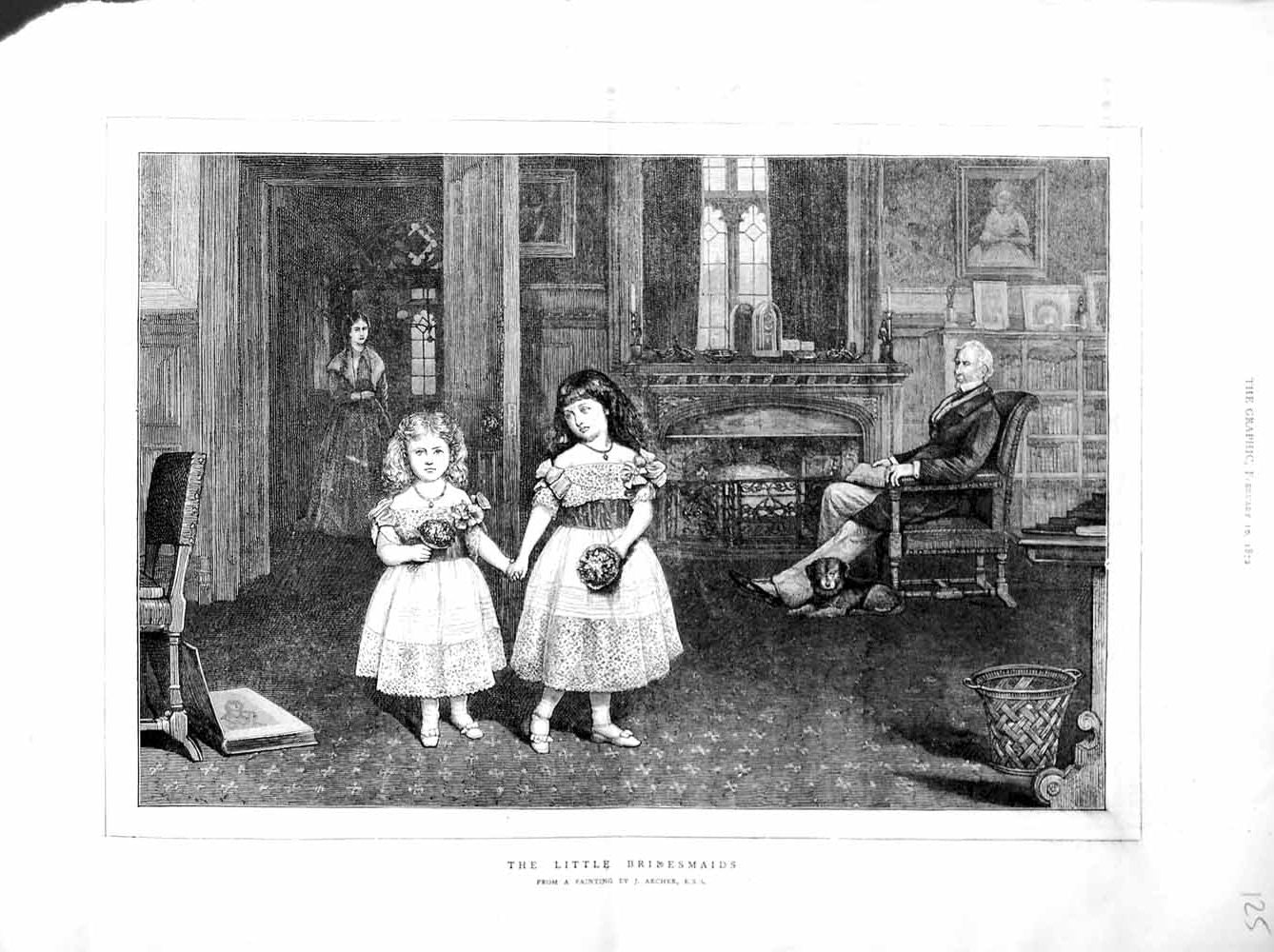 Old Antique Print 1872 Little Girls Wedding Bridesmaids Archer Fine Art 19th
