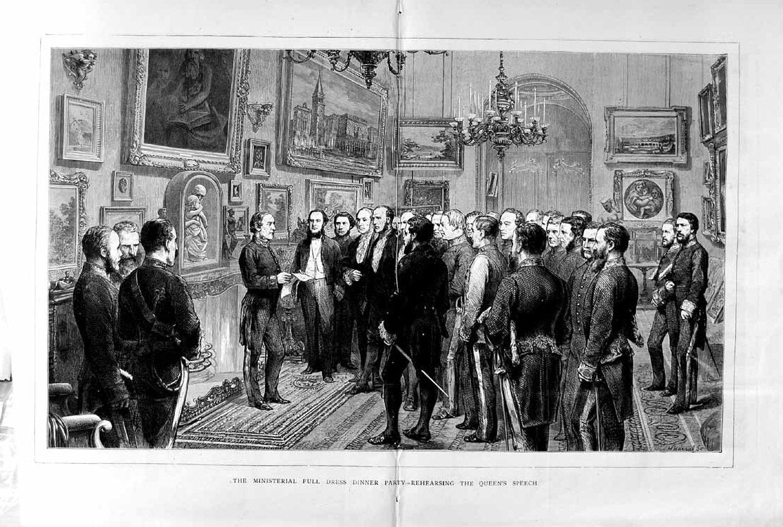 Old Antique Print 1872 Ministerial Full Dress Dinner Party Men Uniform 19th