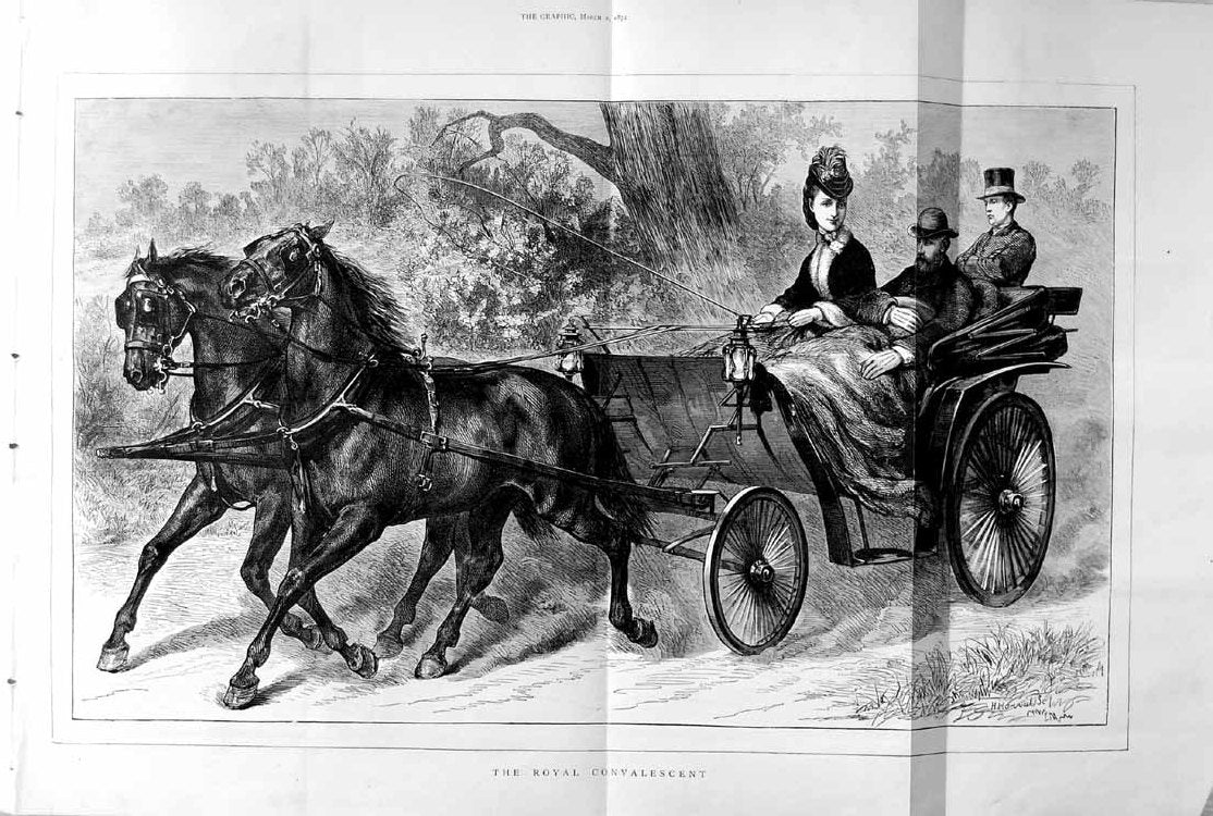 Original Old Antique Print 1872 Royal Convalescent Horses Carriage Country