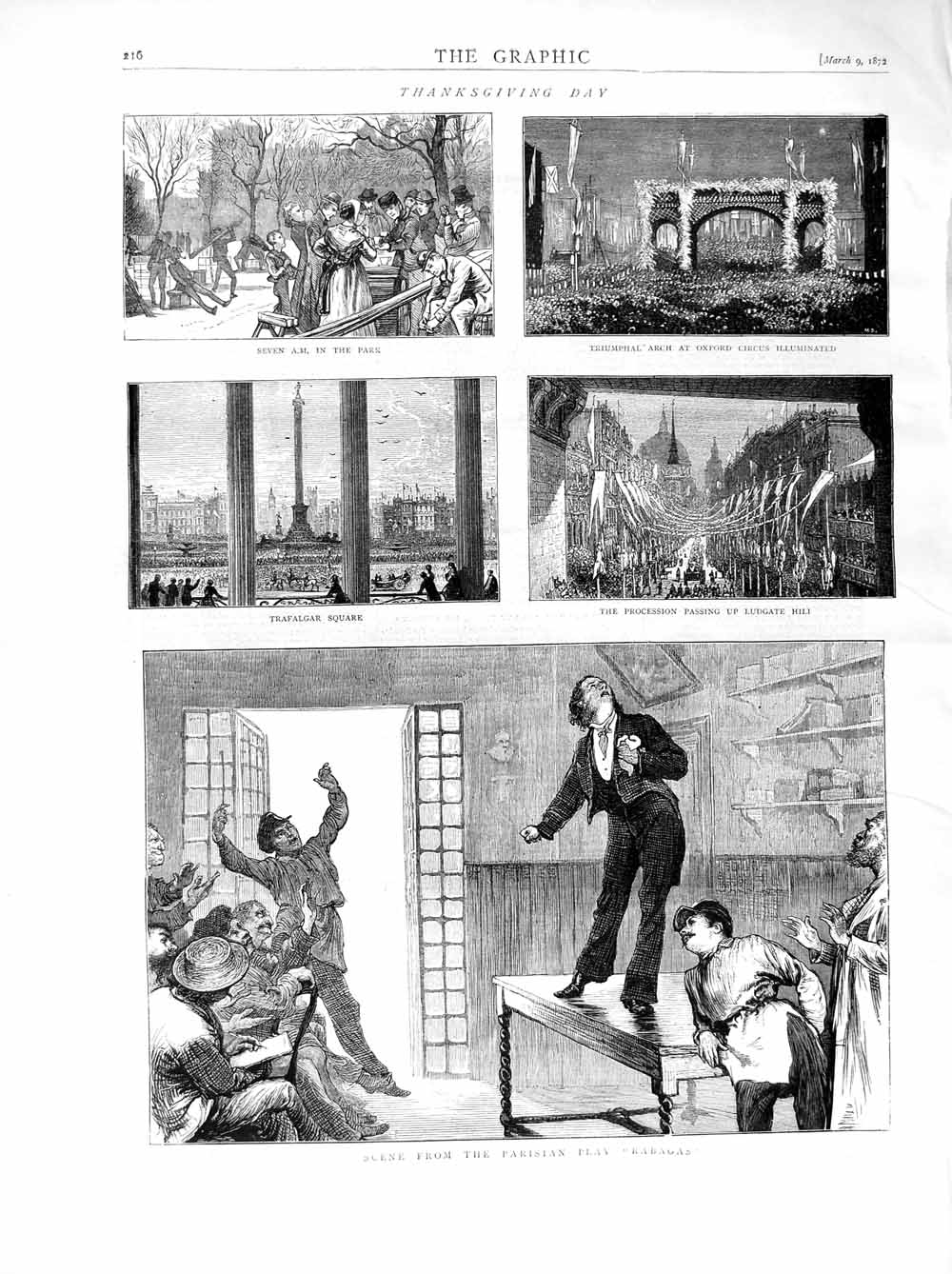 Old Antique Print 1872 Thanksgiving Day Oxford Circus Paris Play Rabagas 19th