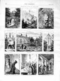 Original Old Antique Print 1872 Monastery Life England Cemetery Church Cloister