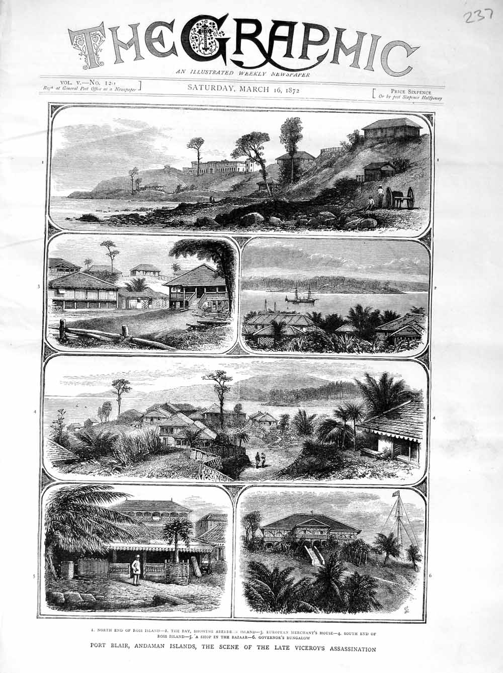 Old Antique Print 1872 Port Blair Andaman Islands Viceroy Assassination 19th