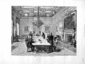 Old Antique Print 1872 Interior Hall Drapers Company Men Chandelier Table 19th