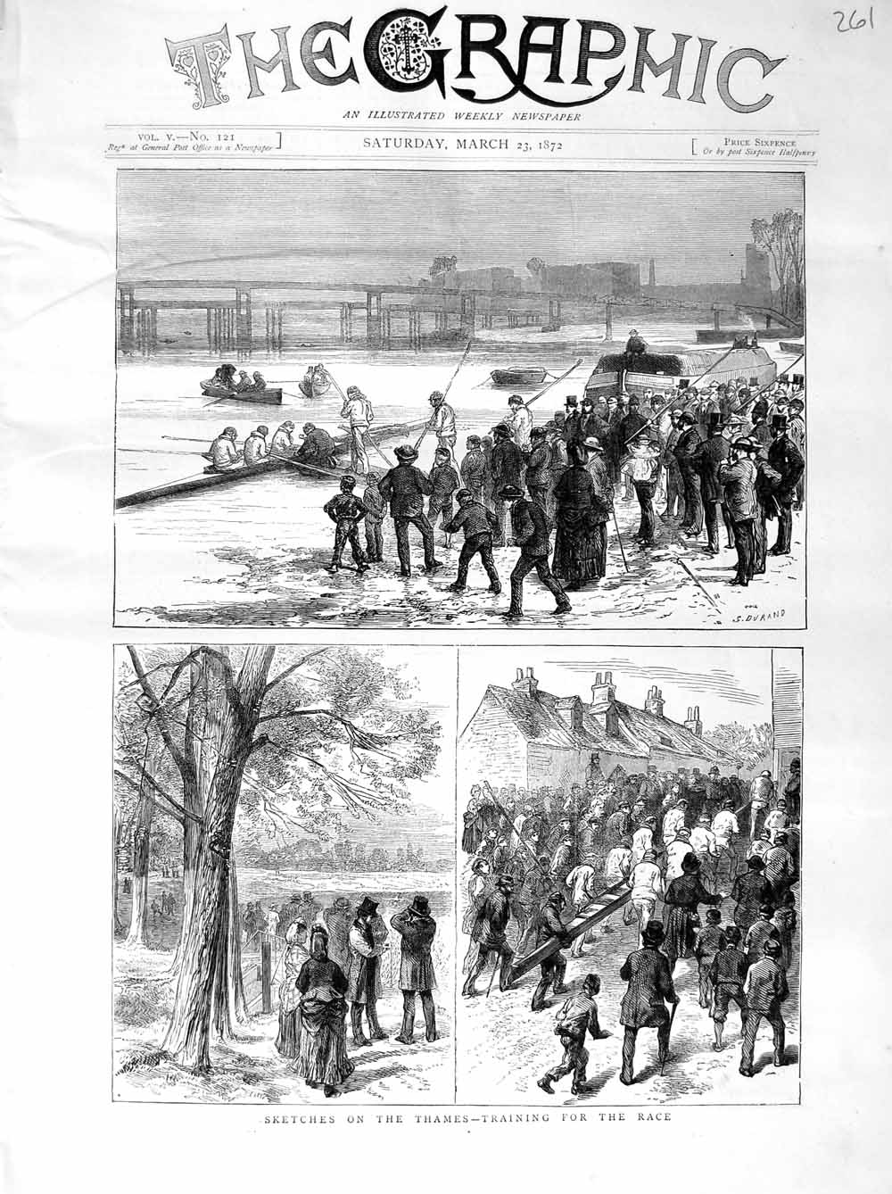 Original Old Antique Print 1872 River Thames Boat Race London Sport Victorian