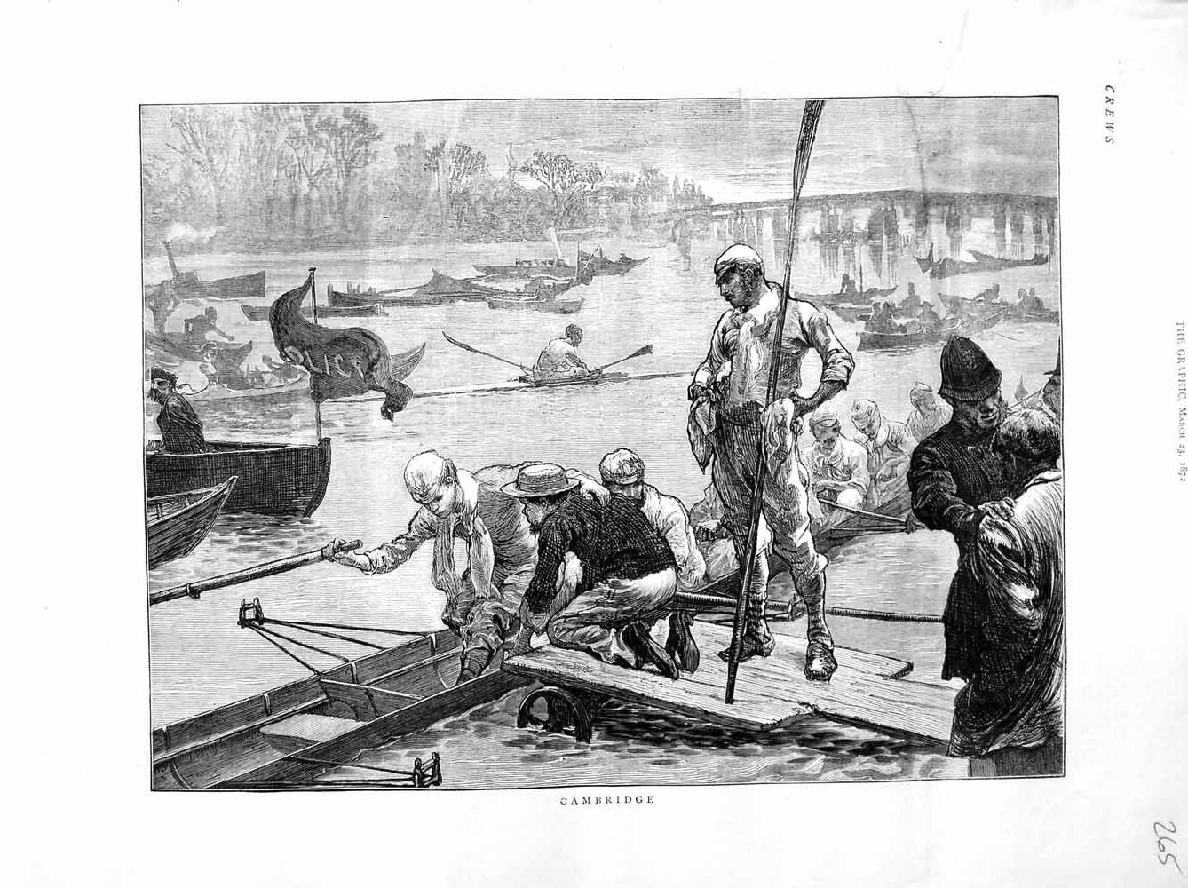 Original Old Antique Print 1872 Oxford Cambridge Boat Race Sport River Thames