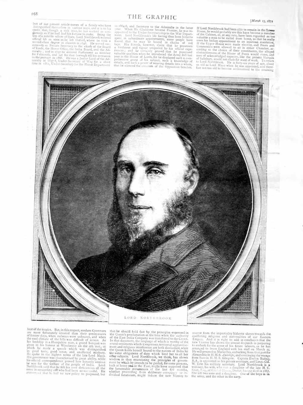 Original Old Antique Print 1872 Portrait Lord Northbrook Man 19th