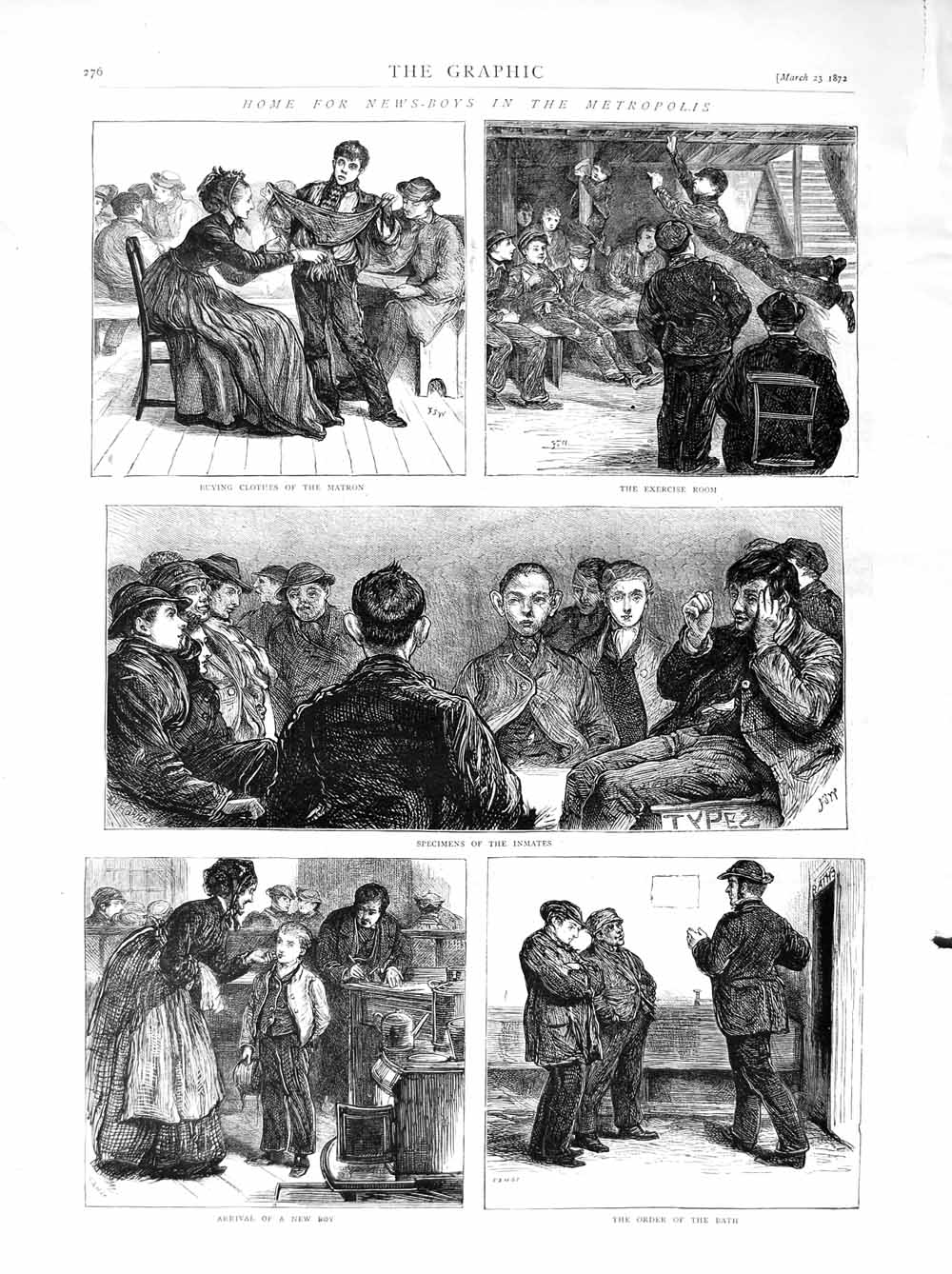 Original Old Antique Print 1872 Home News-Boys Metropolis Children Matron 19th