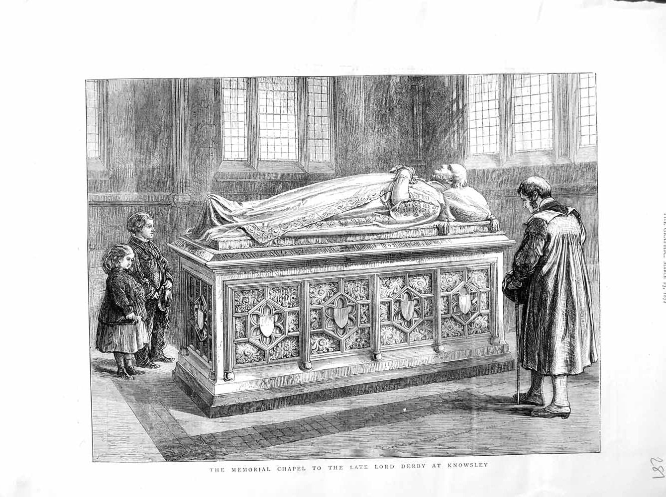 Old Antique Print 1872 Memorial Chapel Lord Derby Knowsley Tomb Children 19th