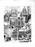 Old Antique Print 1872 Views Charter House Chapel Courtyard Dining Hall 19th
