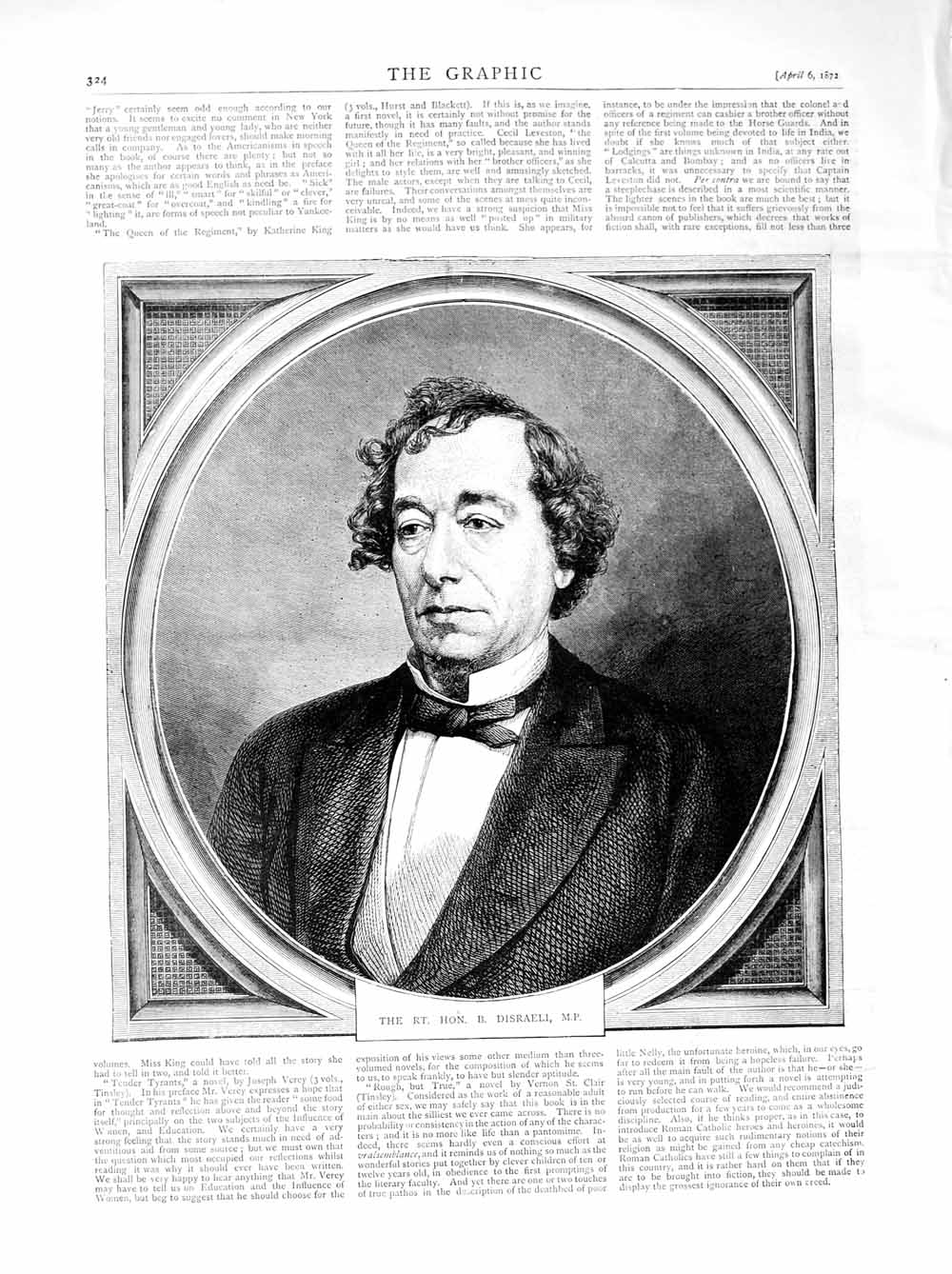 Original Old Antique Print 1872 Portrait Rt. Hon. B. Disraeli Parliament 19th
