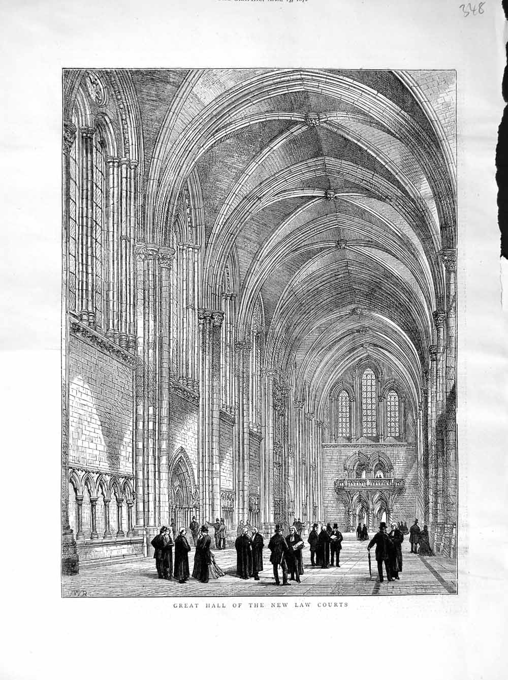 Original Old Antique Print 1872 Interior Great Hall New Law Courts Architecture