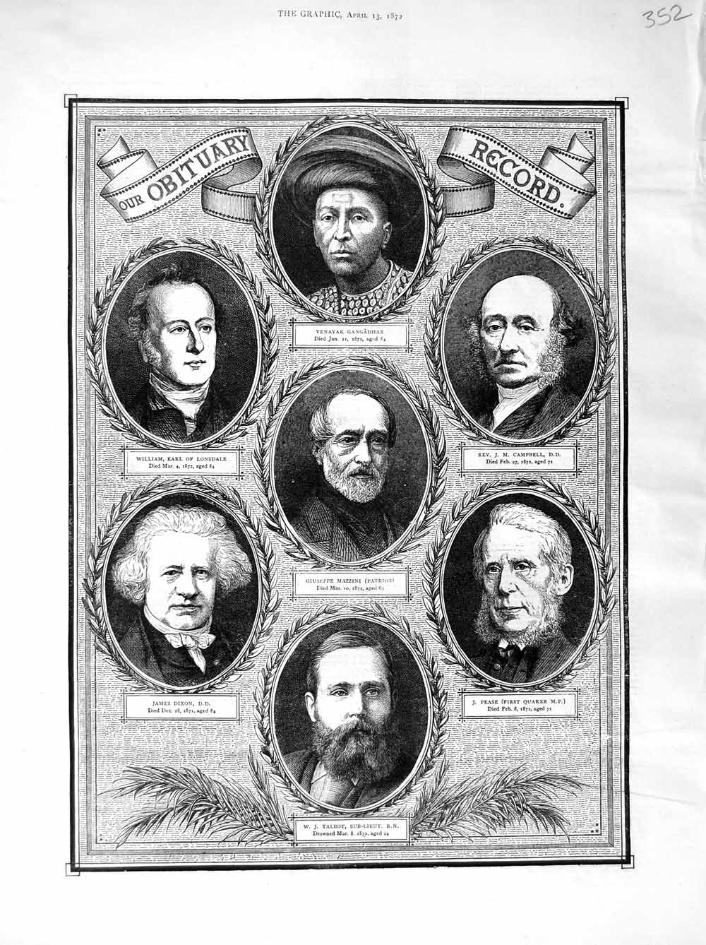 Old Antique Print 1872 Mazzini Dixon Talbot Pease Campbell Earl Lonsdale 19th