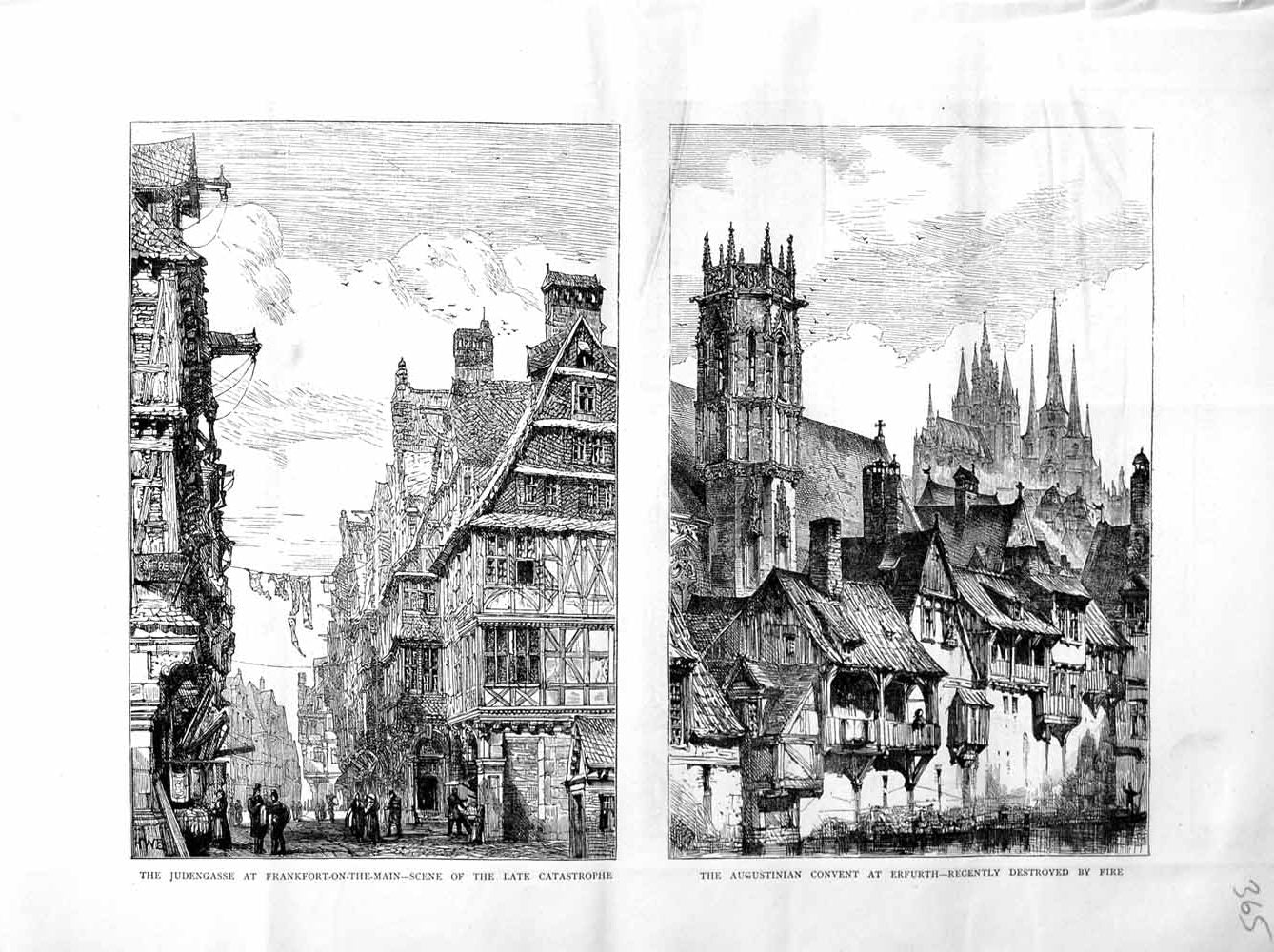 Old Antique Print 1872 Frankfort-On-The Main Augustinian Convent Erfurth 19th