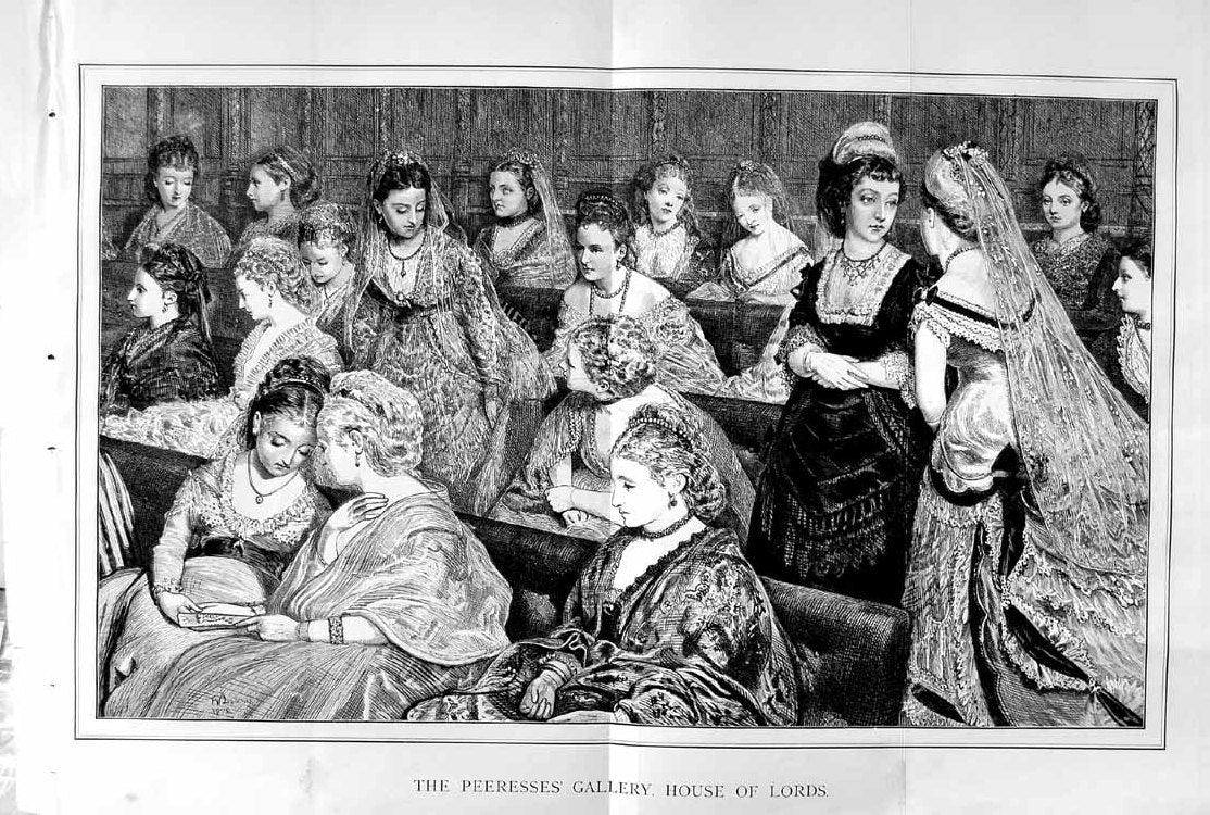 Original Old Antique Print 1872 Peeresses Gallery House Lords Ladies Dresses