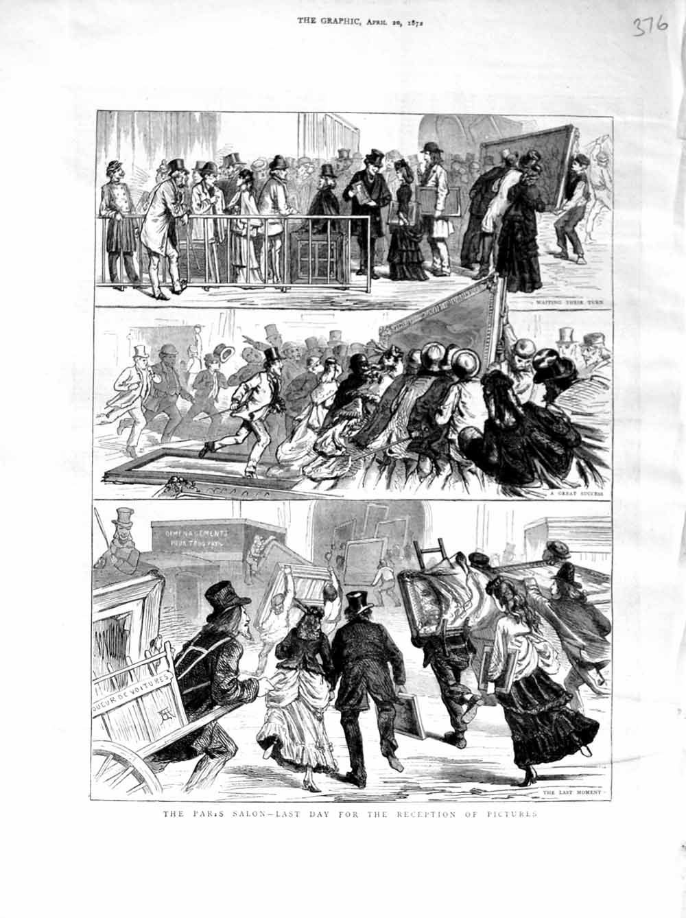 Original Old Antique Print 1872 Paris France Art Paintings Pictures Street 19th