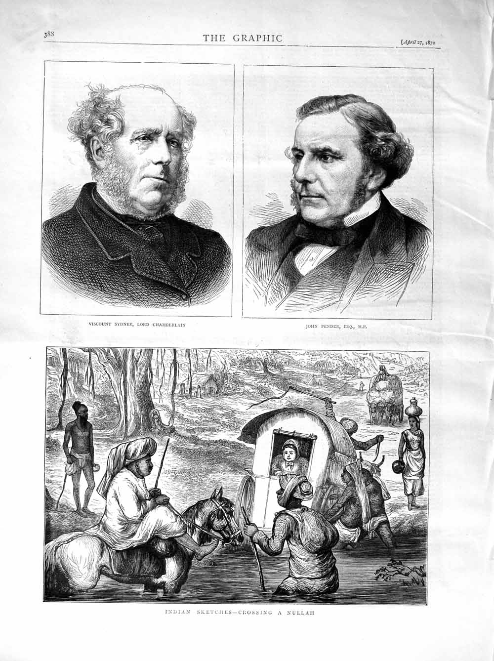 Old Antique Print 1872 Sydney Lord Chamberlain John Pender India Nullah 19th