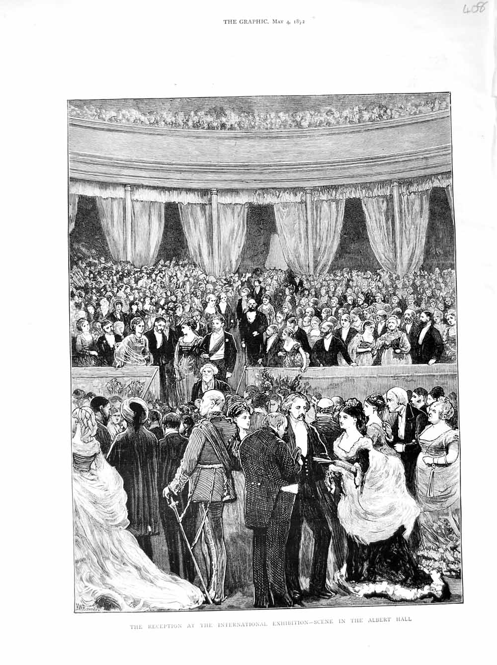 Original Old Antique Print 1872 Albert Hall International Exhibition Reception