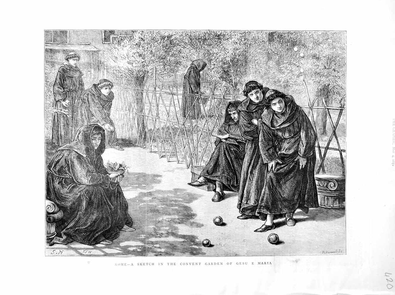 Old Antique Print 1872 Rome Italy Sketch Covent Garden Gesu E Maria Game 19th