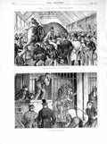 Original Old Antique Print 1872 Elephant Sale Lion Wild Animals People Men 19th