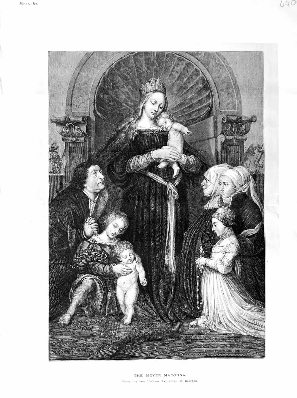 Old Antique Print 1872 Dresden Art Holbein Meyer Madonna Children Mother 19th