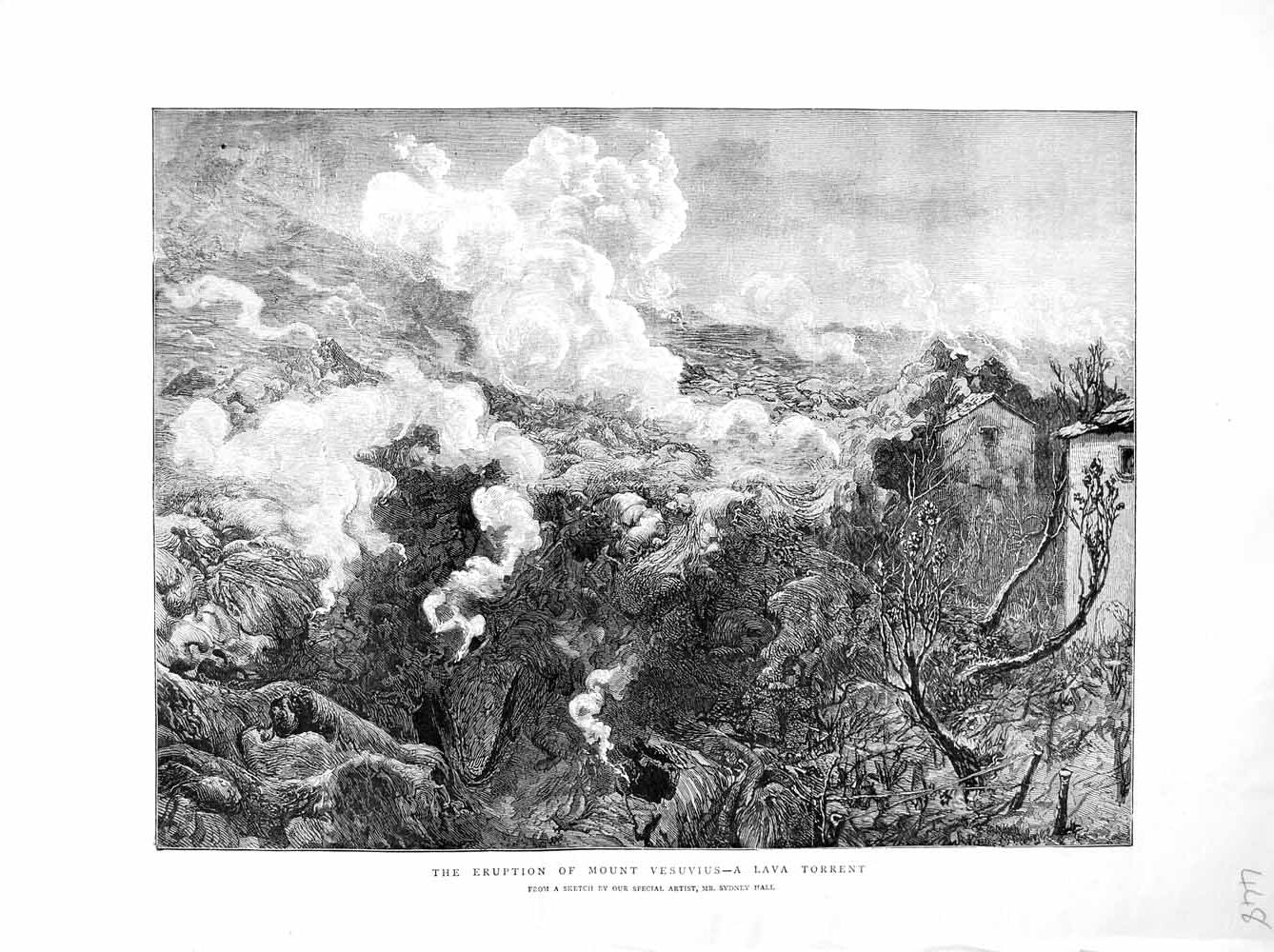 Original Old Antique Print 1872 Eruption Mount Vesuvius Lava Torrent Volcano
