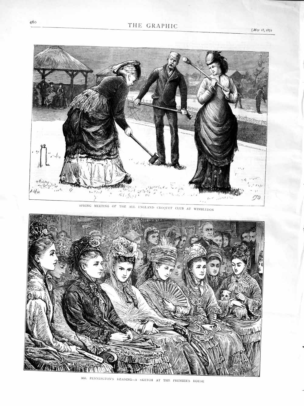 Old Antique Print 1872 England Croquet Club Wimbledon Pennington Premier 19th