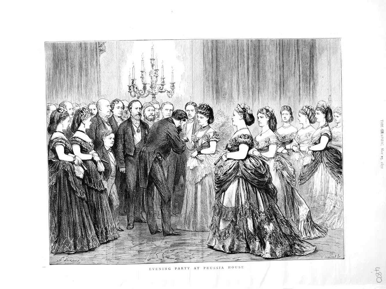 Original Old Antique Print 1872 Evening Party Prussia House Romance Men Women