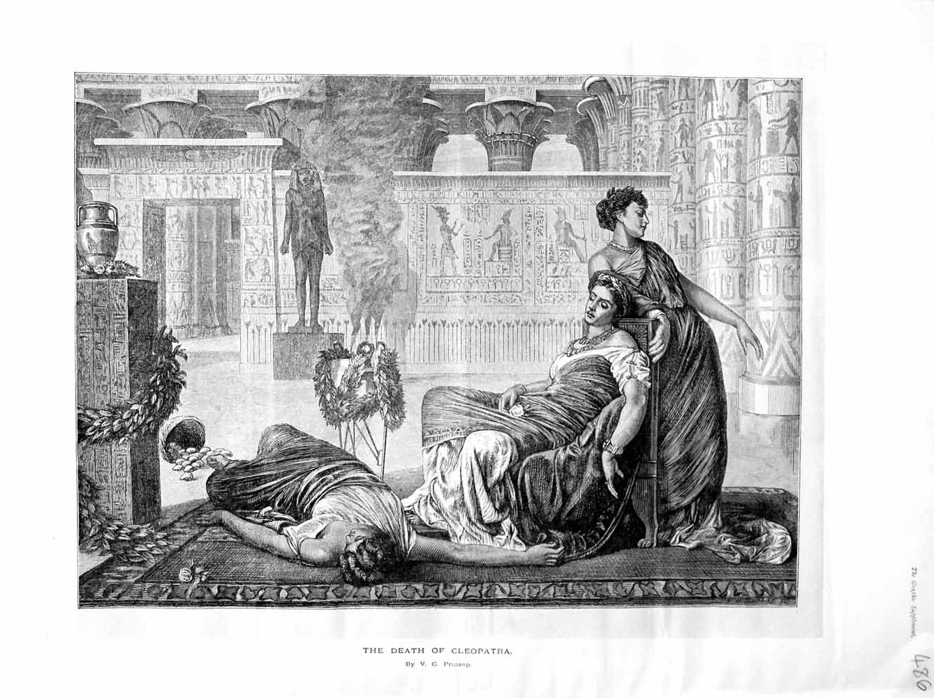 Original Old Antique Print 1872 Scene Deadth Cleopatra Theatre Prinsep Fine Art