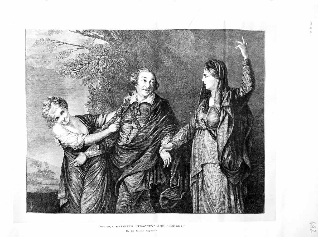 Original Old Antique Print 1872 Scene Garrick Tragedy Comedy Romance Reyns Art