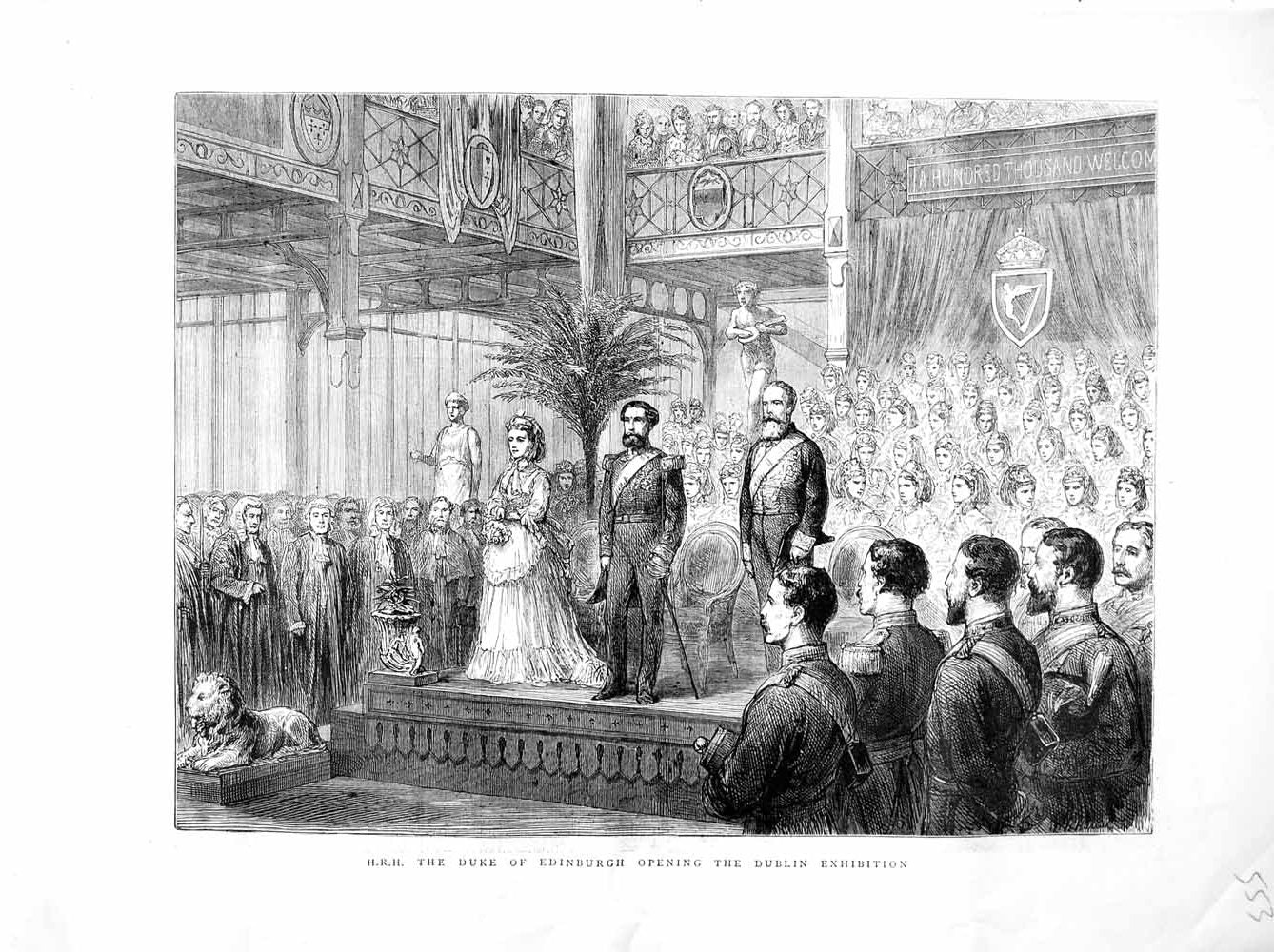 Old Antique Print 1872 Duke Edinburgh Dublin Exhibition Ireland Royalty 19th