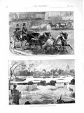 Old Antique Print 1872 Tandem Ponies Horse Show Boat Race Chiswick Sport 19th