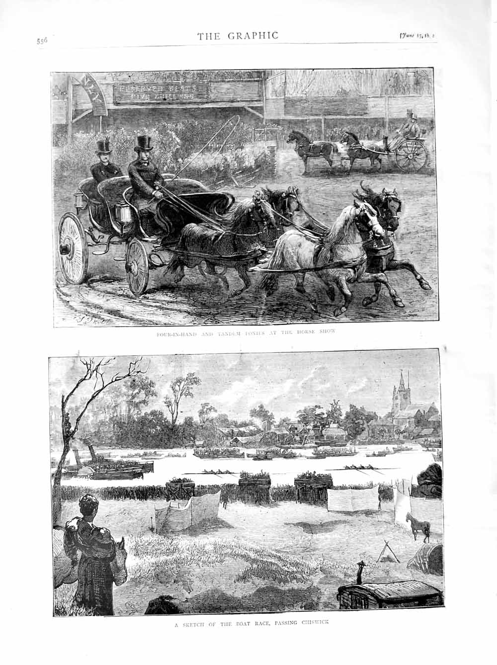 Old Antique Print 1872 Tandem Ponies Horse Show Boat Race Chiswick Sport 19th