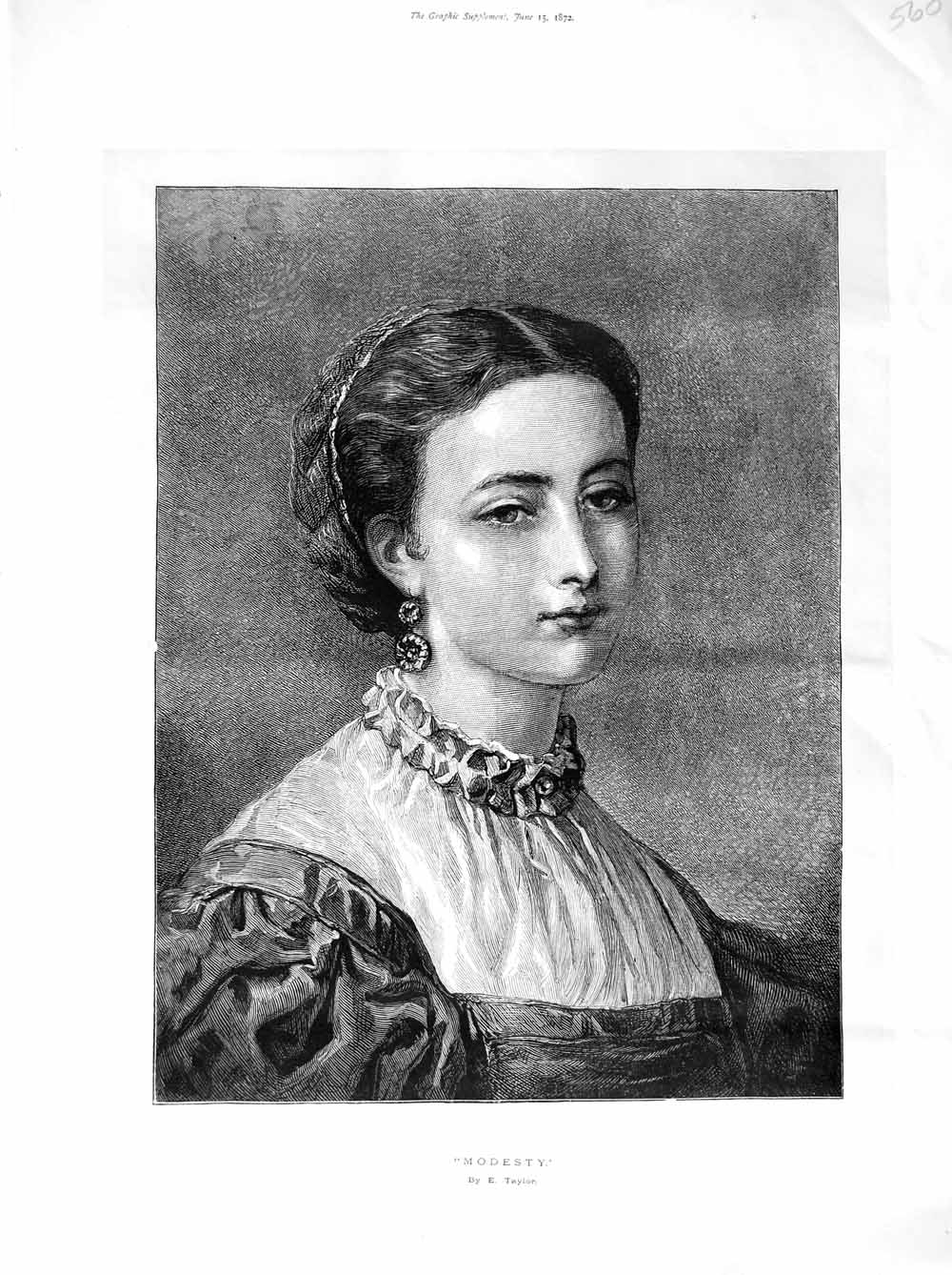 Original Old Antique Print 1872 Taylor Portrait Beautiful Lady Woman Victorian