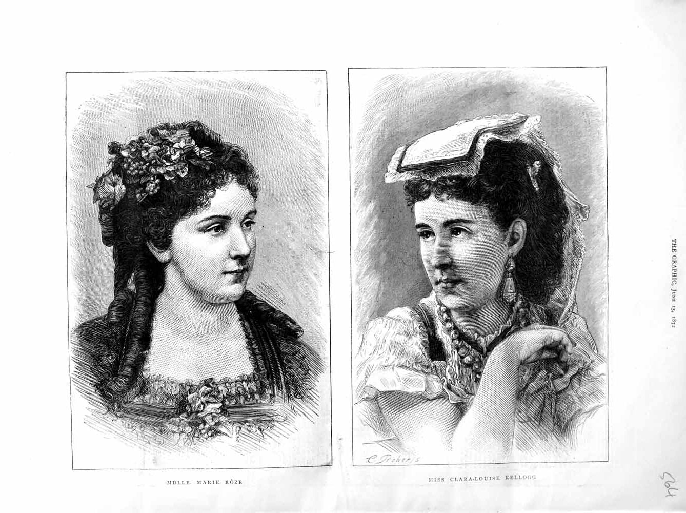 Old Antique Print 1872 Miss Clara-Louise Kellogg Mdlle. Marie Roze Ladies 19th