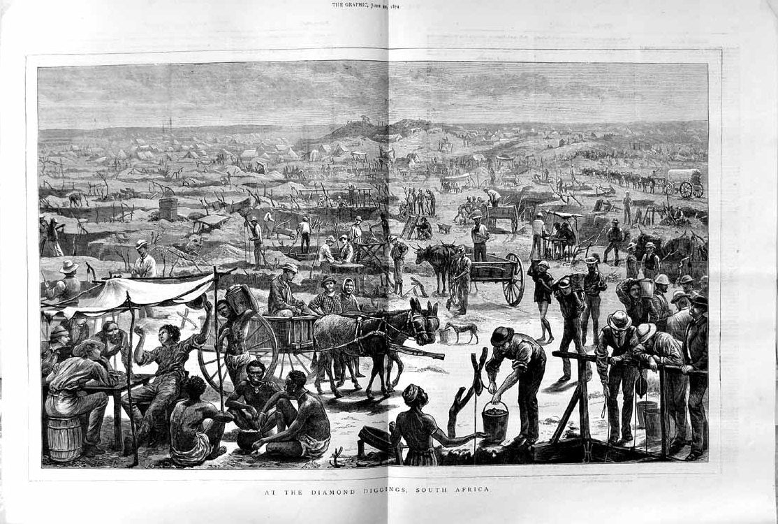 Original Old Antique Print 1872 Diamond Diggings Fields Mining South Africa
