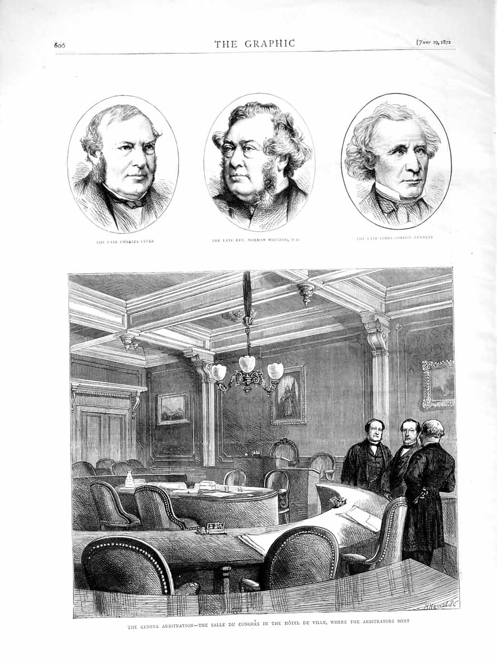 Old Antique Print 1872 Lever Norman Macleod Bennett Geneva Congres Hotel 19th