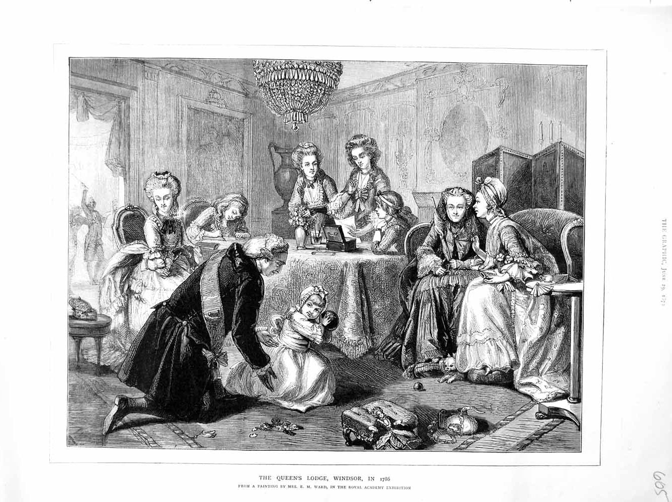 Original Old Antique Print 1872 Scene Queen Lodge Windsor London Royal Family