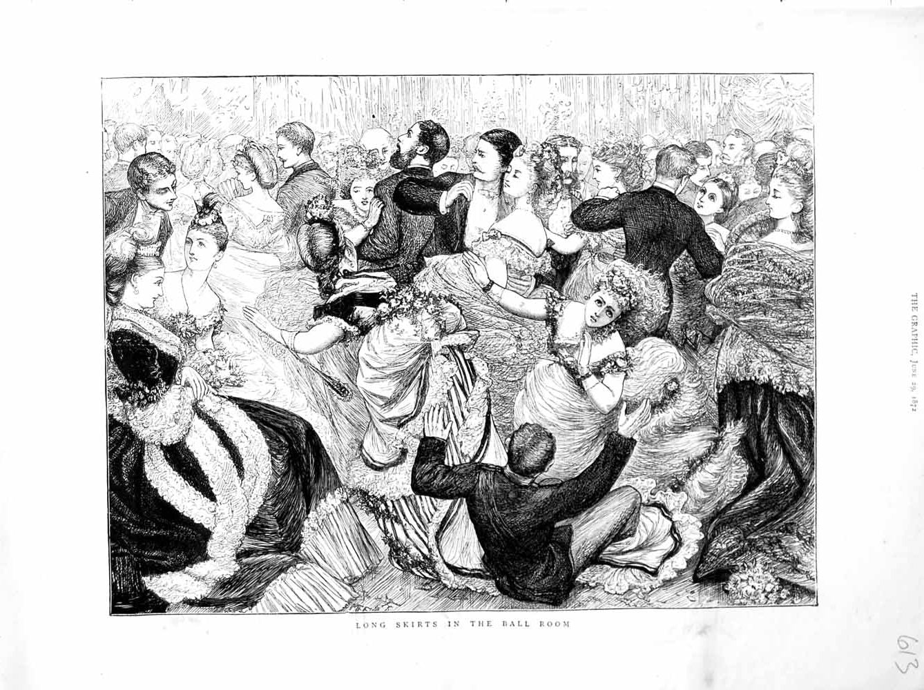 Original Old Antique Print 1872 Ball Room Men Women Dancing Romance Victorian