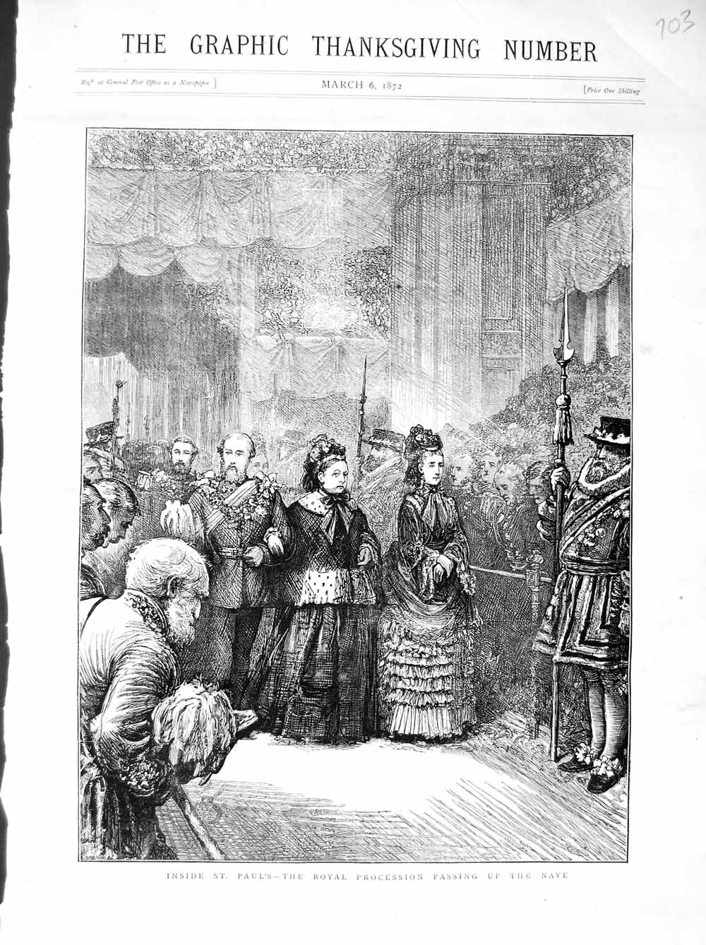 Old Antique Print 1872 Thanksgiving Paul'S Cathedral London Ludgate Queen 19th