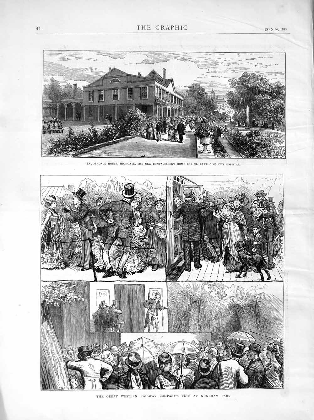 Old Antique Print 1872 Lauderdale Highgate Bartholomews Hospital Nuneham 19th