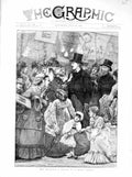Original Old Antique Print 1872 Scene Grand Bazaar Children Men Women Sale 19th