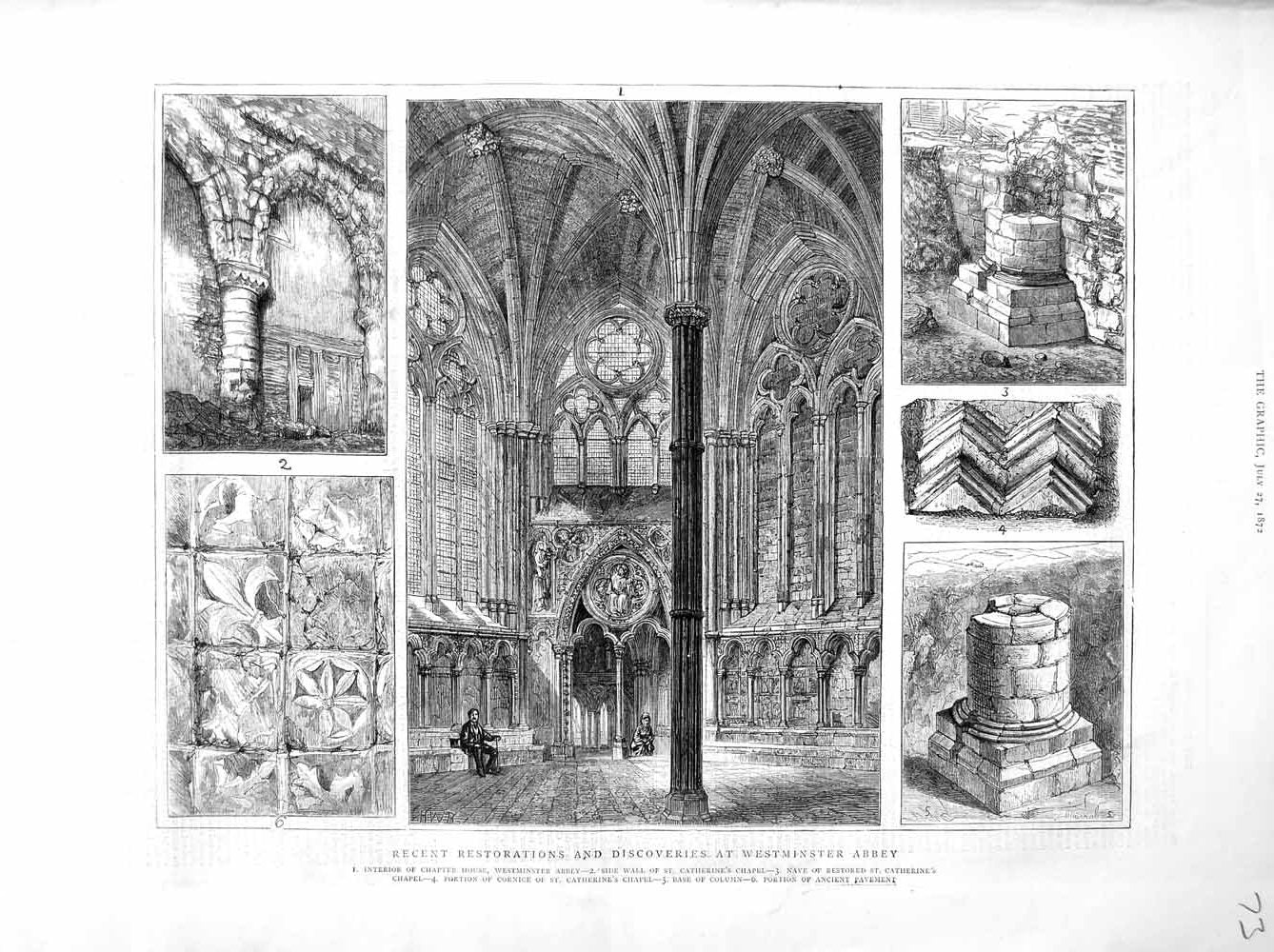 Old Antique Print 1872 Westminster Abbey Chapter House Catherine'S Chapel 19th